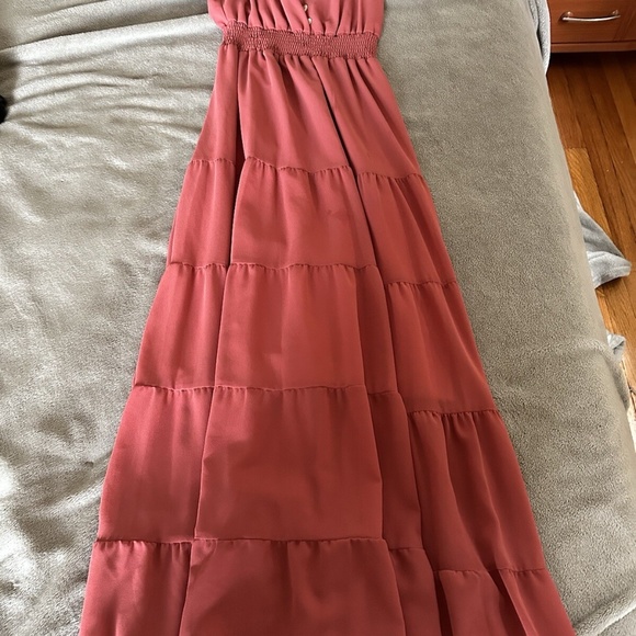 Pretty Garden Coral XS Tank Maxi Dress Vneck Tiered Buttons - Picture 3 of 8